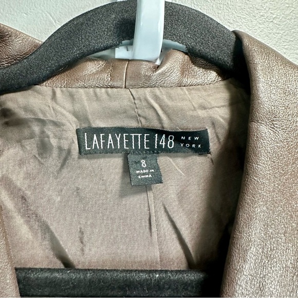 Lafayette 148 Brown Ruched Leather Blazer Jacket - Picture 5 of 6